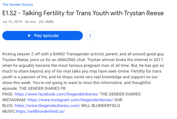 The Gender Diaries: E1.S2 - Talking Fertility for Trans Youth with Trystan Reese