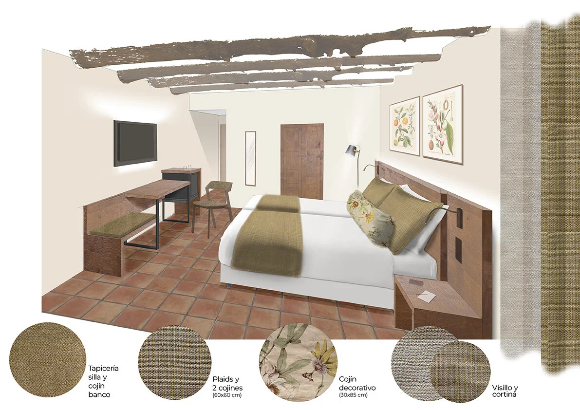  INTEGRAL DESIGN PROJECT FOR A HOTEL IN THE SOUTH OF SPAIN. INCLUDING A TECH UPDATE, A NEW INTERIOR CONCEPT, FURNITURE DESIGN, REBRANDING AND A NEW MARKETING STRATEGY (BOTH On &amp; Off).  