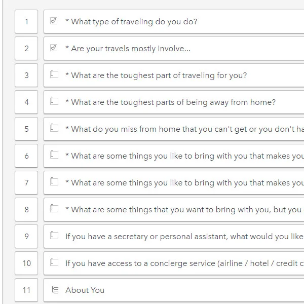 Second round of survey I used, this time focused on frequent flyers