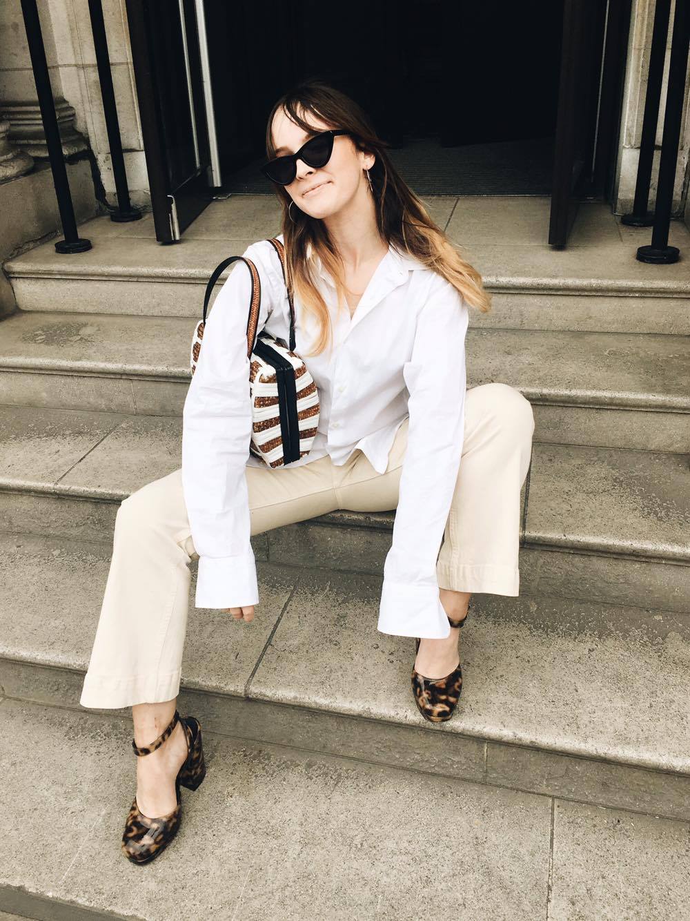 The white shirt: just at home in a Holborn conference room as it is tucked into an apron full of notepads, pens and the phone numbers of creepy customers. SHOES: Asos | TROUSERS: H&M | SHIRT: Zara Man | BAG: Vintage | SUNGLASSES: Aldo