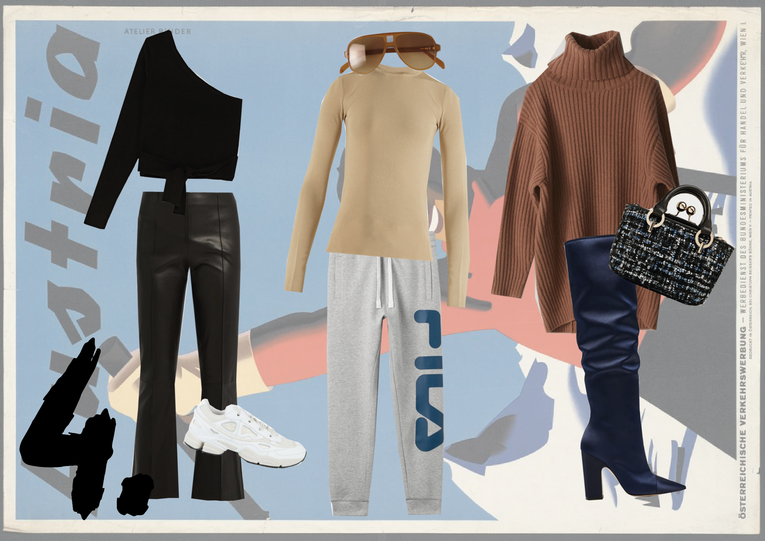 By sticking to a colour palette of blues, camels, blacks and whites, you can create multiple looks with only 8-10 pieces.
