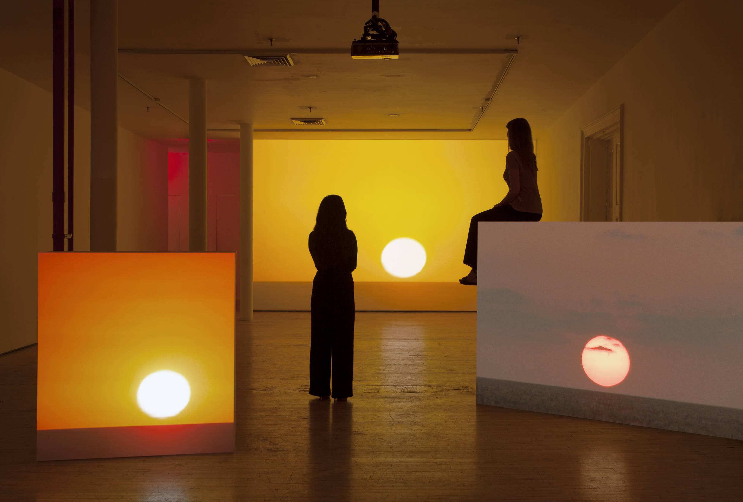   Andrea Galvani,   The End [Action #1]   Installation and performance detail at Art in General, New York, 16 May - 27 June, 2015. Multichannel synchronized video installation. 16mm film transferred to HD. Dimensions variable. Courtesy of the artist 