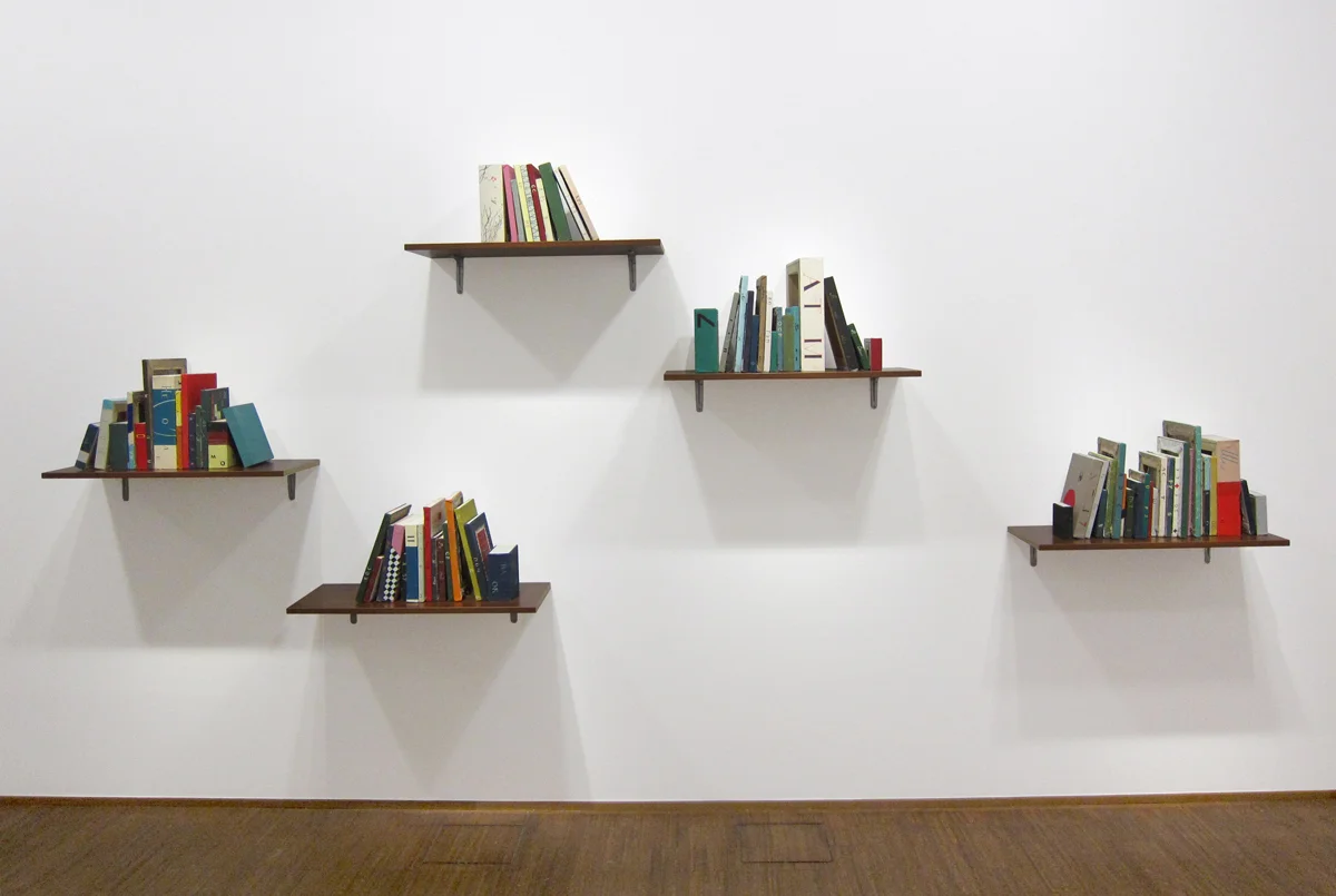 Daria Irincheeva © 2011/2015 , Empty Knowledge . Oil, acrylic, ink, dirt on canvas . 2.7-17.7 x 2.7-13.7 x 1-3 inches each (variable) . Courtesy of the artist.