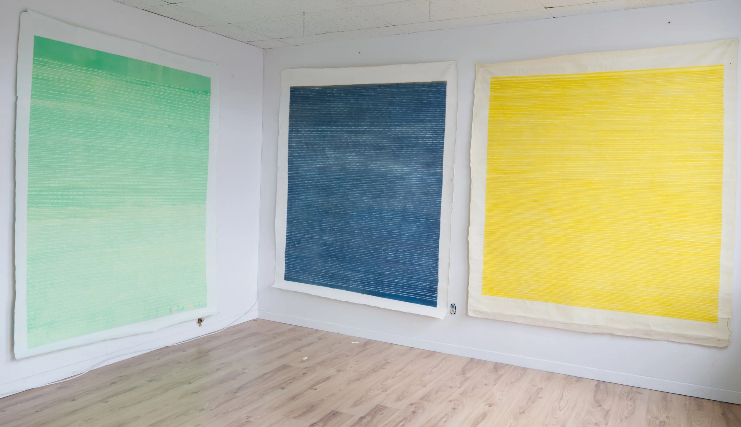  Peinture verte, bleue et jaune   