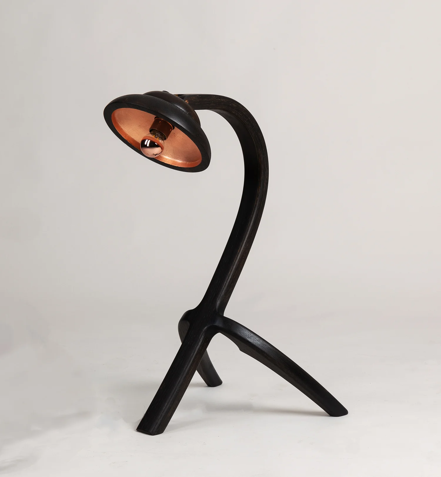 Eala Lamp in ebonised Oak with copper gilding to shade