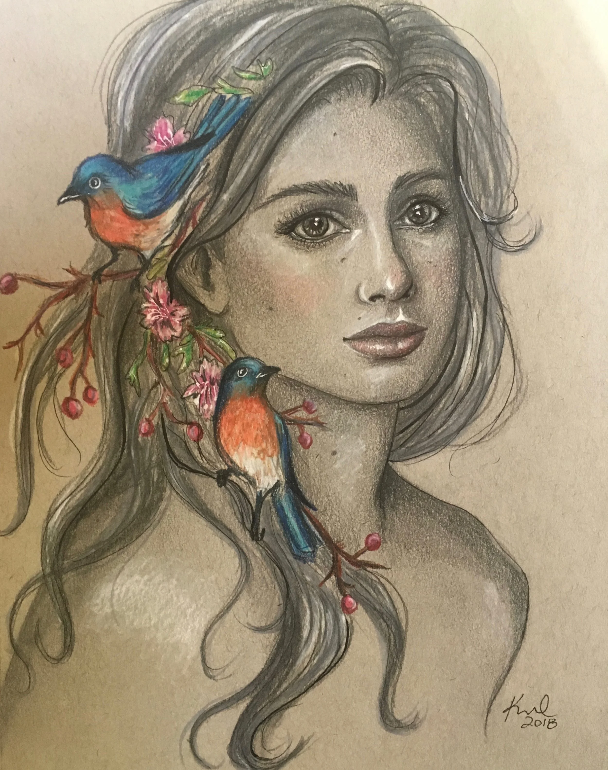 2018 woman and blue birds