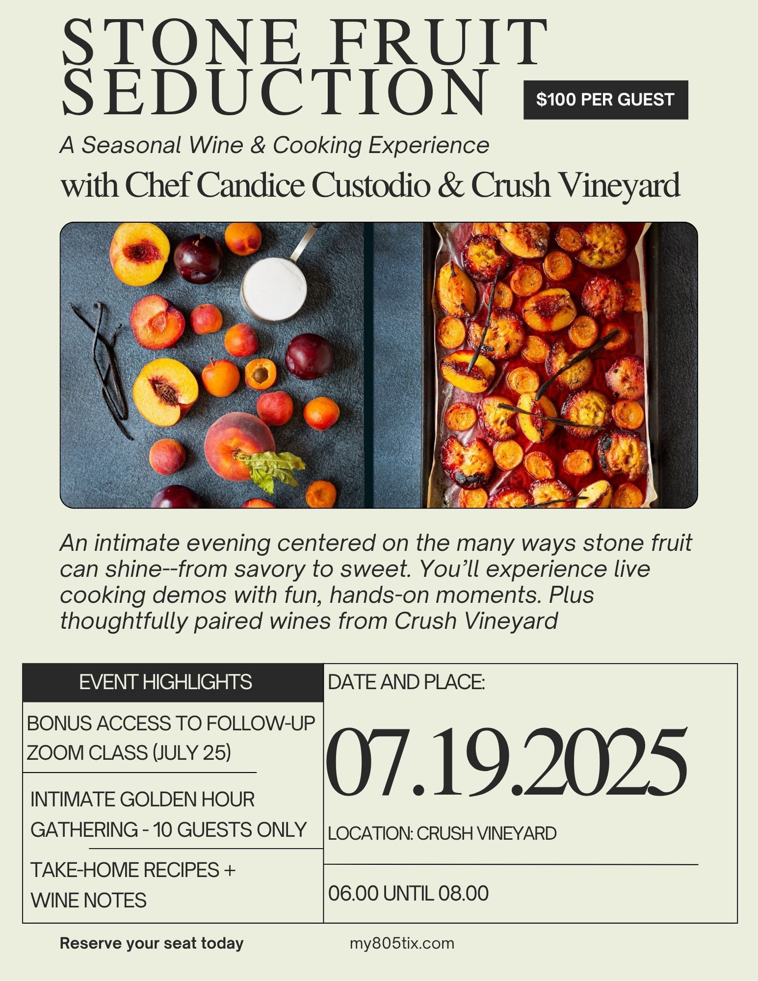 Stone Fruit Seduction: A Seasonal Wine & Cooking Experience