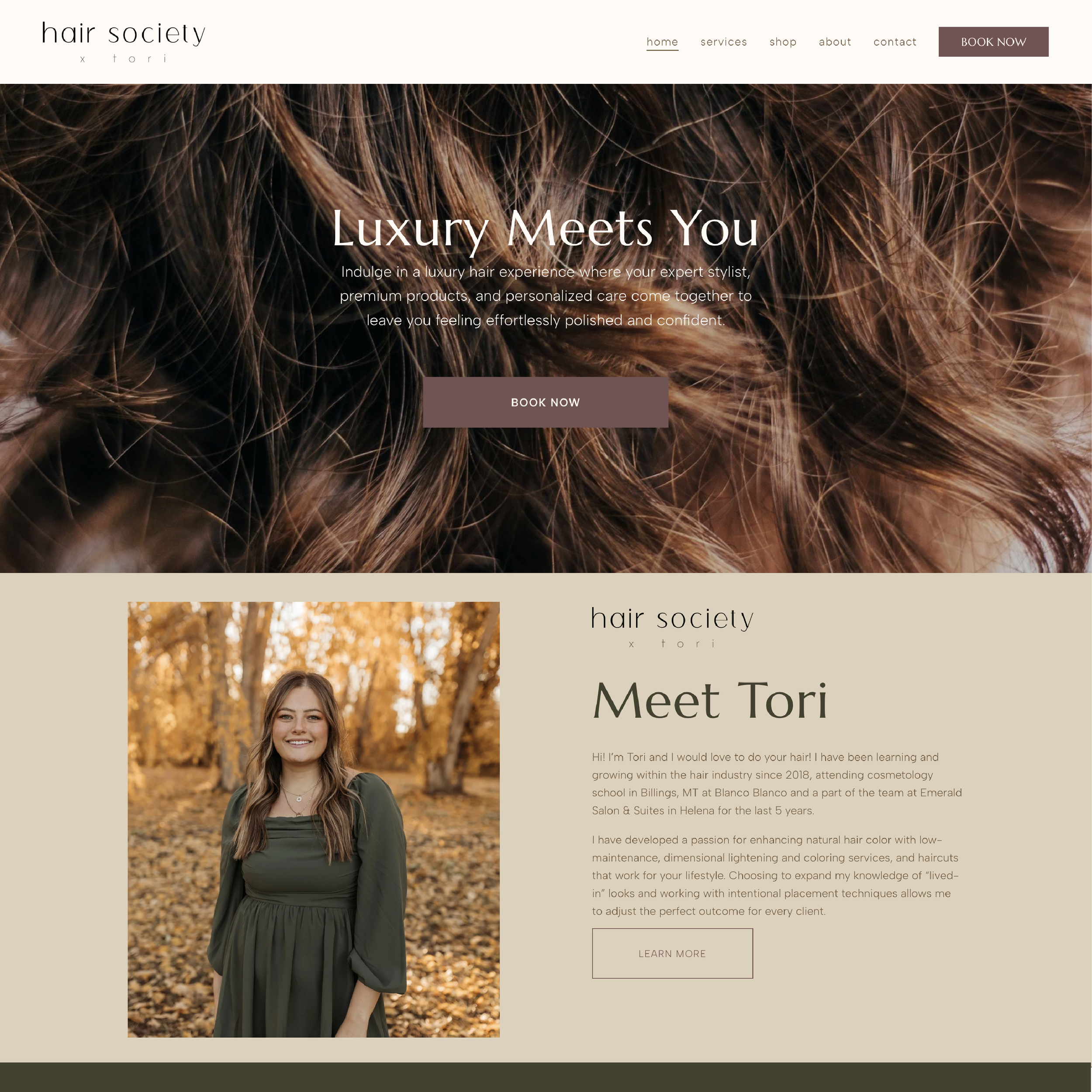 Hair Society x Tori website Design joki creative helena mt