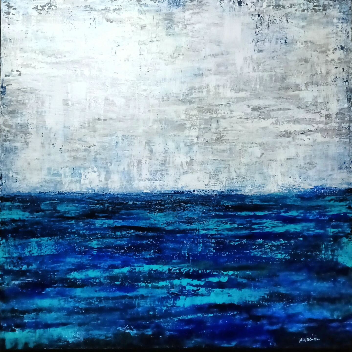 Available 60&quot; x 60&quot; x 2.25&quot;
Go see it behind tge registers at Southern Grounds and Co in Avondale #art #largeart #bigartwork #artfotsale #corporateinteriors #sereneartwork #healingartwork #oceanartwork #heavytextureartwork