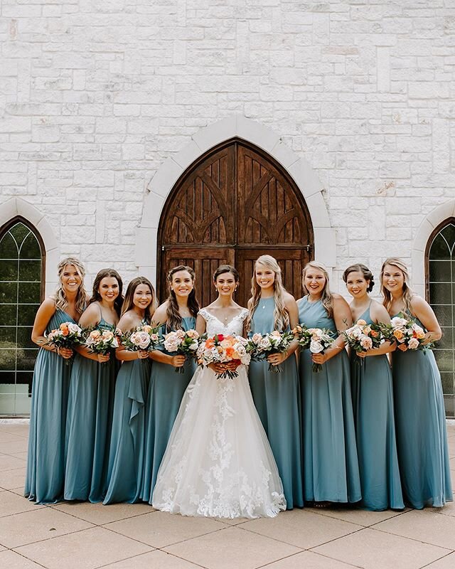 Still one of my favorite wedding color schemes. Peach, orange, yellow, blush, light blue and a touch of hot pink made for the prettiest color combo. 
Photographer @mattieclaire_meese 
Venue @ashtongardensdallas