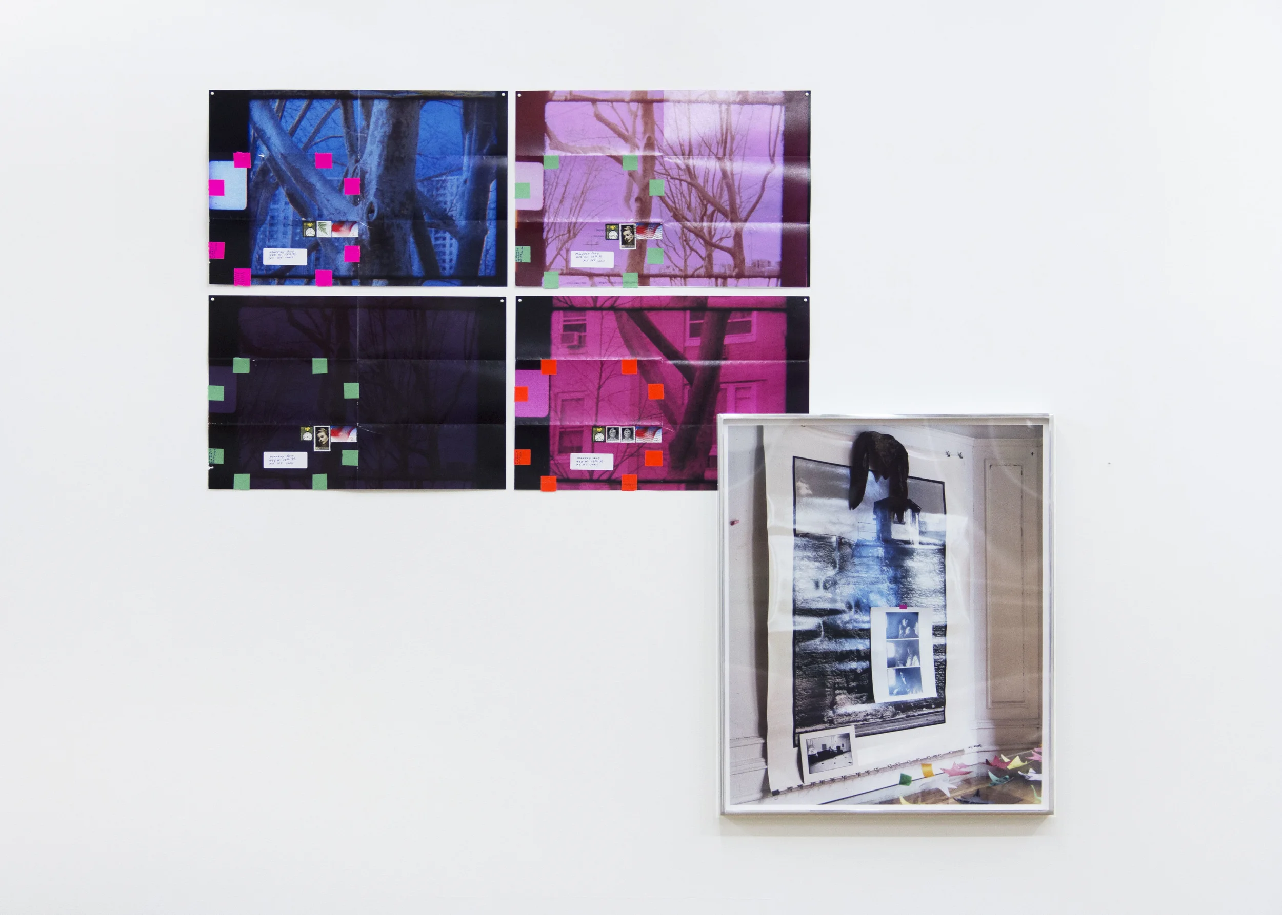 Image above: ©Moyra Davey, Four Trees, 2016, 4 c-prints, tape, postage, ink / Courtesy of Murray Guy