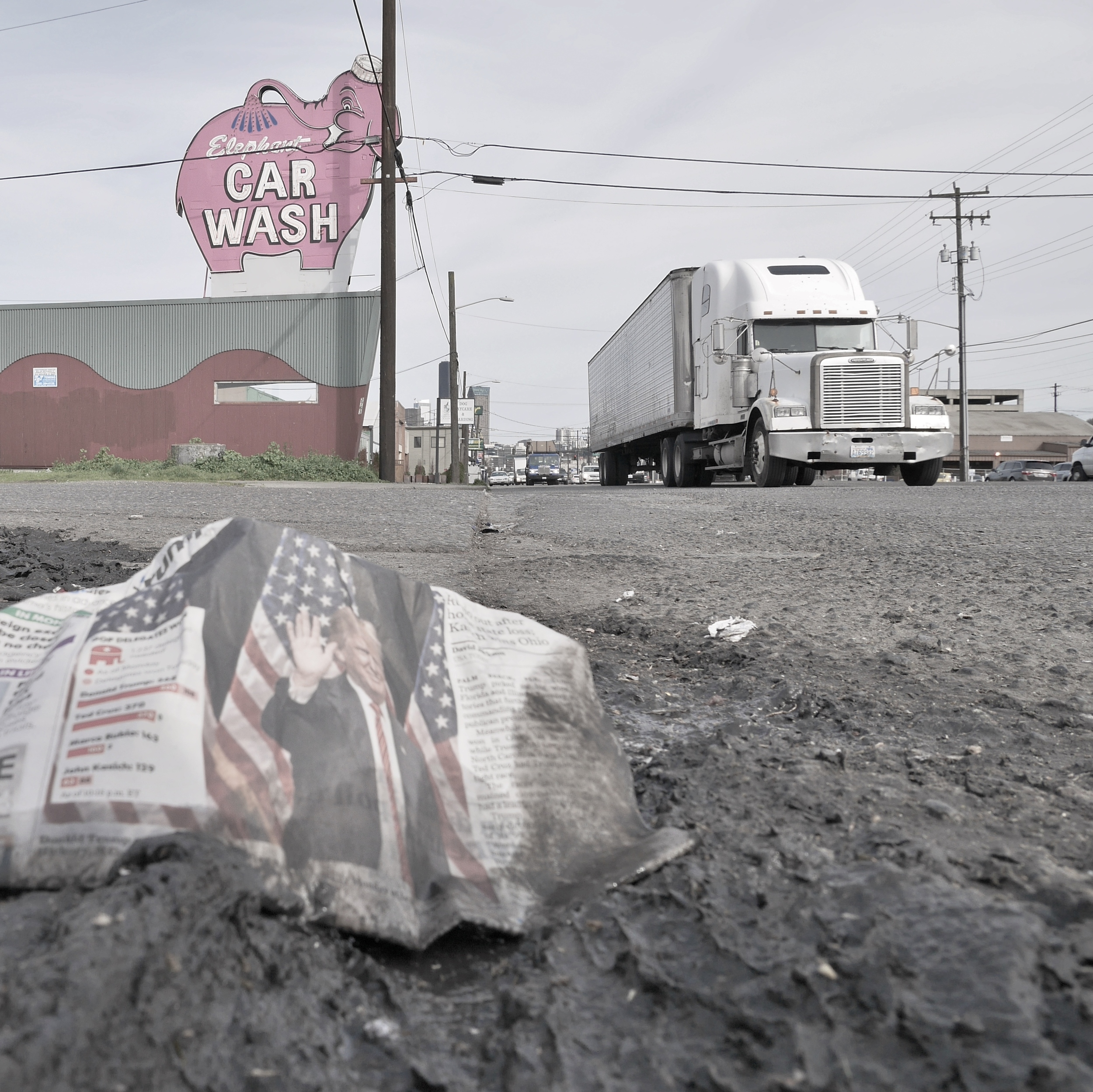Image above: © Emmanuel Monzon, Urban Sprawl : Make America Great Again, Photography, watercolor print / Courtesy of Viridian Artists