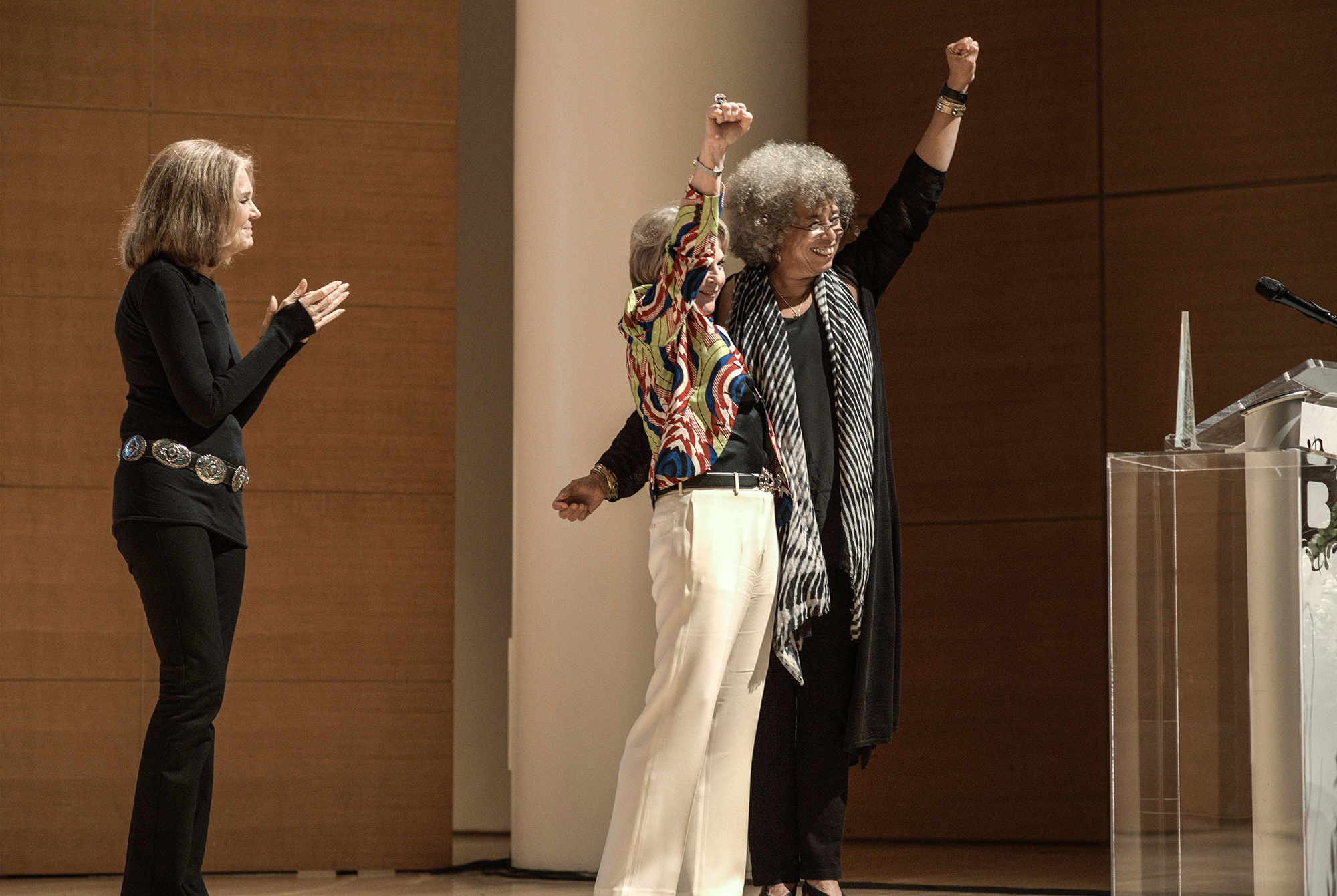 From left: Gloria Steinem, Elizabeth Sackler, & Angela Davis; Photograph © Malcolm D. Anderson
