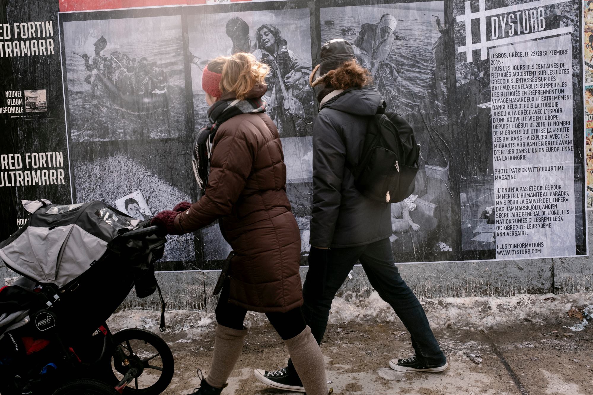 ©Renaud Philippe. Earlier this year, we pasted Patrick Witty's photograph at Rue du Pont / Rue de la Reine, Neigh-borhood Saint Roch. The caption reads: Lesbos, Greece, 23/28 in September, 2015: Every day hundreds of refugees tie up on the Greek coast. Piled up on overpopulated inflatable boats, the refugees undertake a risky and extremely dangerous journey since Turkey to Greece with the hope of a new life in Europe. From the beginning of 2015, the number of migrants who uses the "road of the Balkans" exploded with the migrants arriving in Greece before entering the European Union via Hungary. 