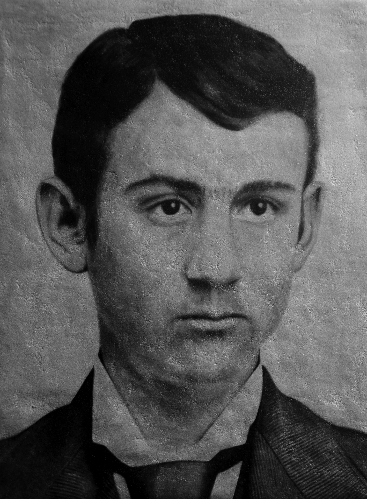Franz Wiener, 2013, Mosaic (Loose ash particles from the person depicted, pulverized birch coal and white marble dust on beeswax) 14 x 11 inches © Heide Hatry. 