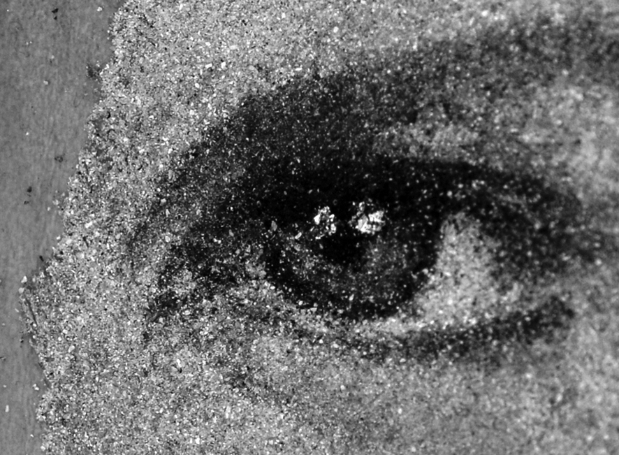 Ann’s Eye, 2014. Detail of mosaic (Loose ash particles, pulverized birch coal and white marble dust on beeswax © Heide Hatry. Courtesy Ubu Gallery.