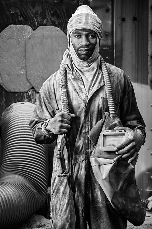 Glen McClure, Ronald Clark, Sandblaster, East Coast Repair and Fabrication, Portsmouth, VA. , archival inkjet print (photograph), 2014. Image © and courtesy of the artist. 