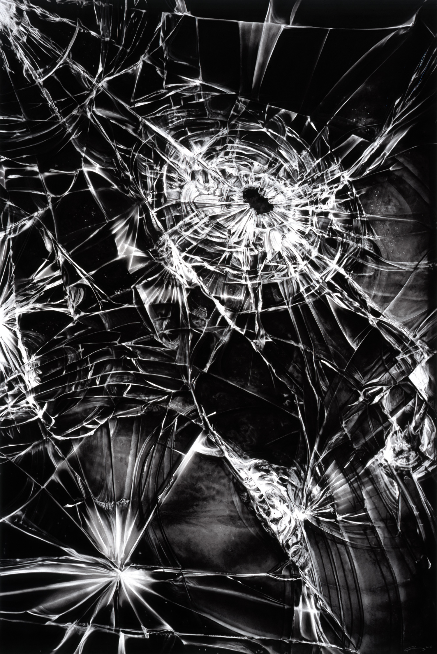 Untitled (Shattered iPhone Screen), 2016 charcoal on mounted paper 