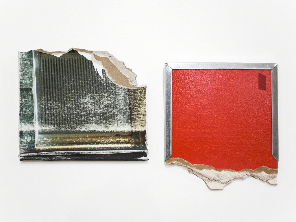Static and Still (As it Were) , 2017 From the series As it Was (As it Were) Drywall, Photograph, Latex Paint, Tape, Aluminum 11 × 19 3/4 × 1/2 in