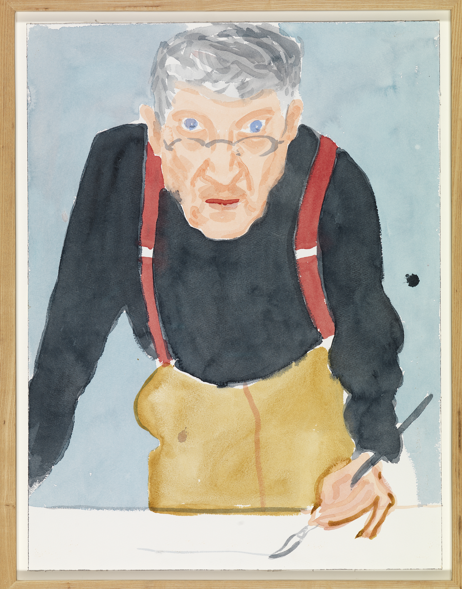 David Hockney "Self Portrait with Red Braces" 2003 Watercolor on paper 24 x 18 1/8" © David Hockney Photo Credit: Richard Schmidt