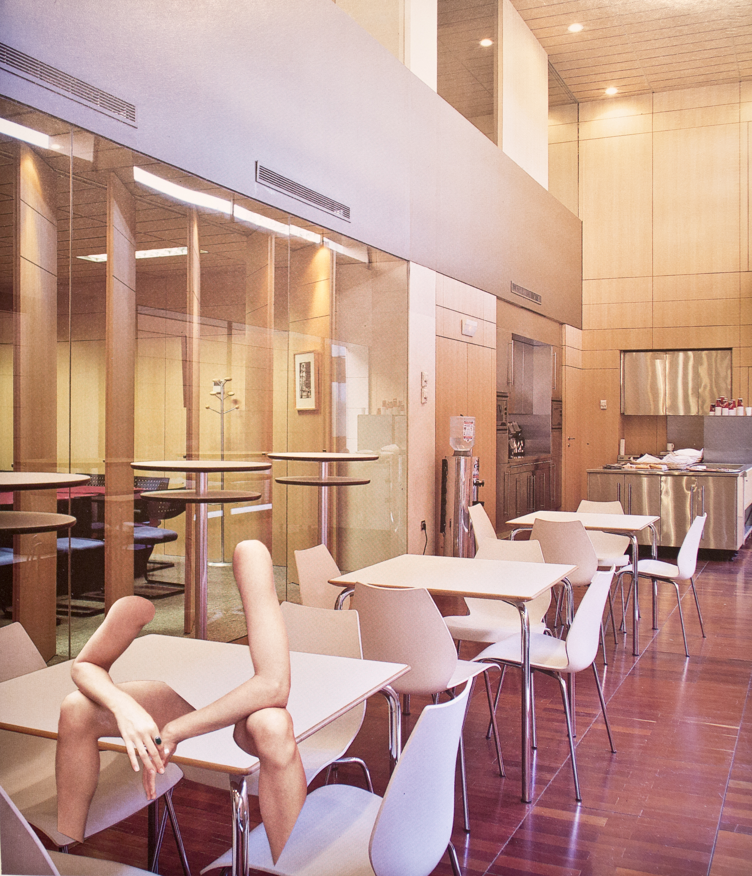 "Cafeteria" by MaryLaura Mau, found image collage on paper 2013