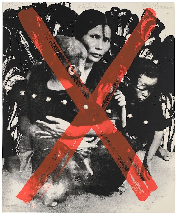 Carol Summers (1925-2016), Kill for Peace, 1967, from ARTISTS AND WRITERS PROTEST AGAINST THE WAR IN VIET NAM, 1967. Screenprint and photo-screenprint with punctures on board, 23 3/8 x 19 1/4in. (59.4 x 48.9 cm). Whitney Museum of American Art, New York; purchase, with funds from the Print Committee 2006.50.14 © Alexander Ethan Summers