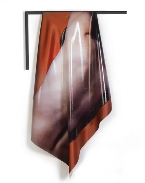 Study of back #3, 2017. Pigment print on silk, silicone rubber, anodised aluminium. 115 x 75 x 3 cm