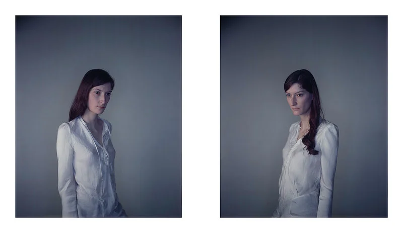 RICHARD LEAROYD, Jasmijn away from Light / Jasmijn to the Light, 2010, two camera obscura Ilfochrome photographs each mounted to aluminum each image, 58 x 48 inches © 2018 Richard Learoyd