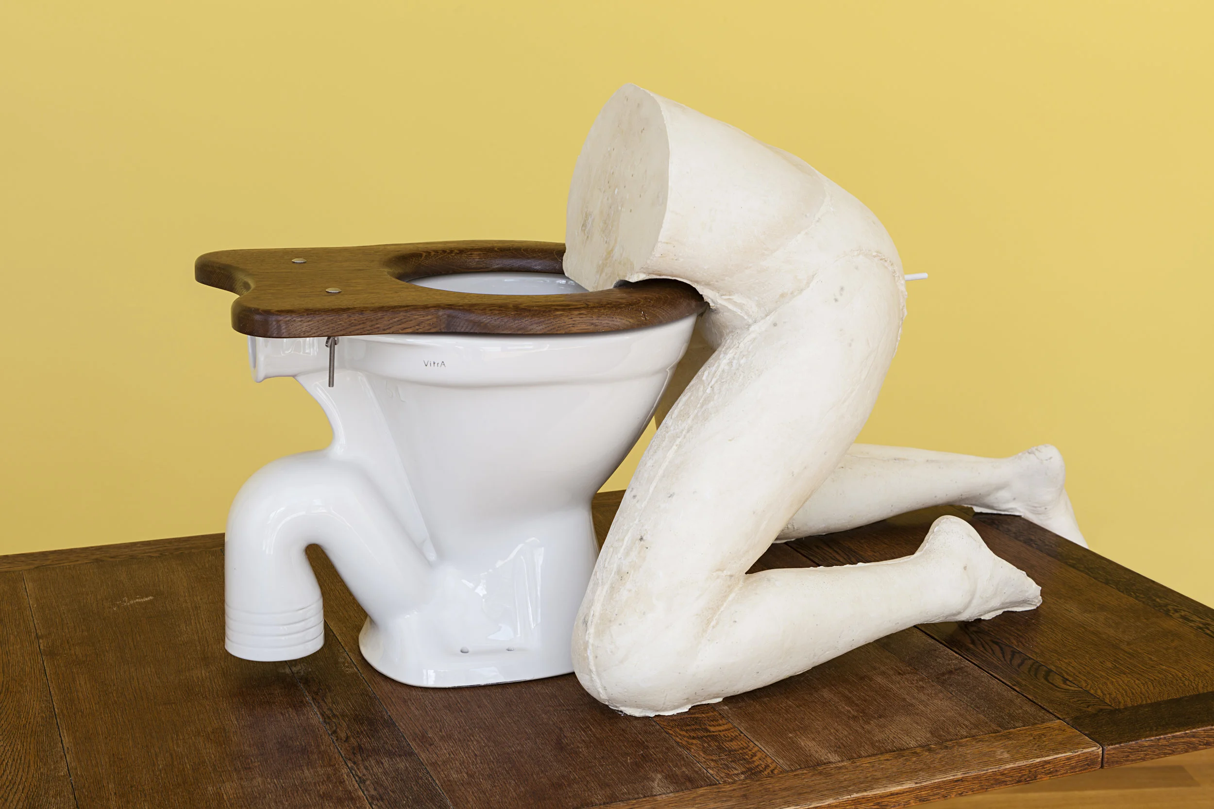 Edith, 2015 Plaster, cigarette, toilet, and table 54 3/4 x 73 5/8 x 38 3/4 in (139 x 187 x 98.5 cm) Private collection