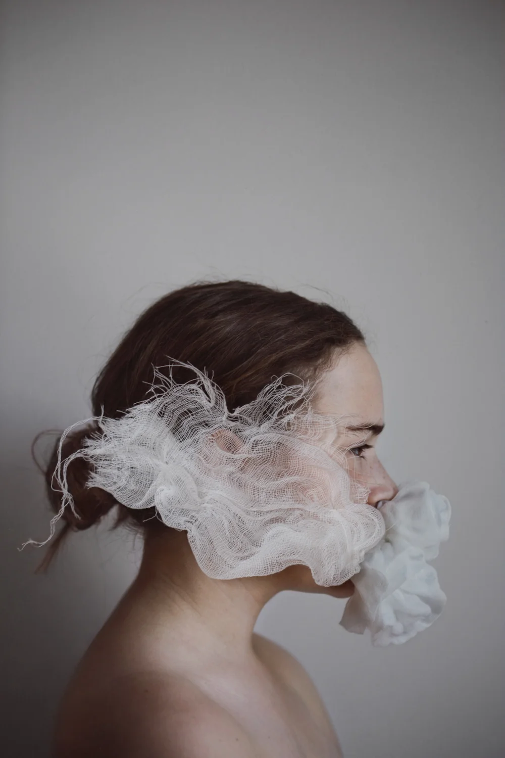 Fluff . Pigment ink print, hand-stitched gauze. © Anne-Laure Autin