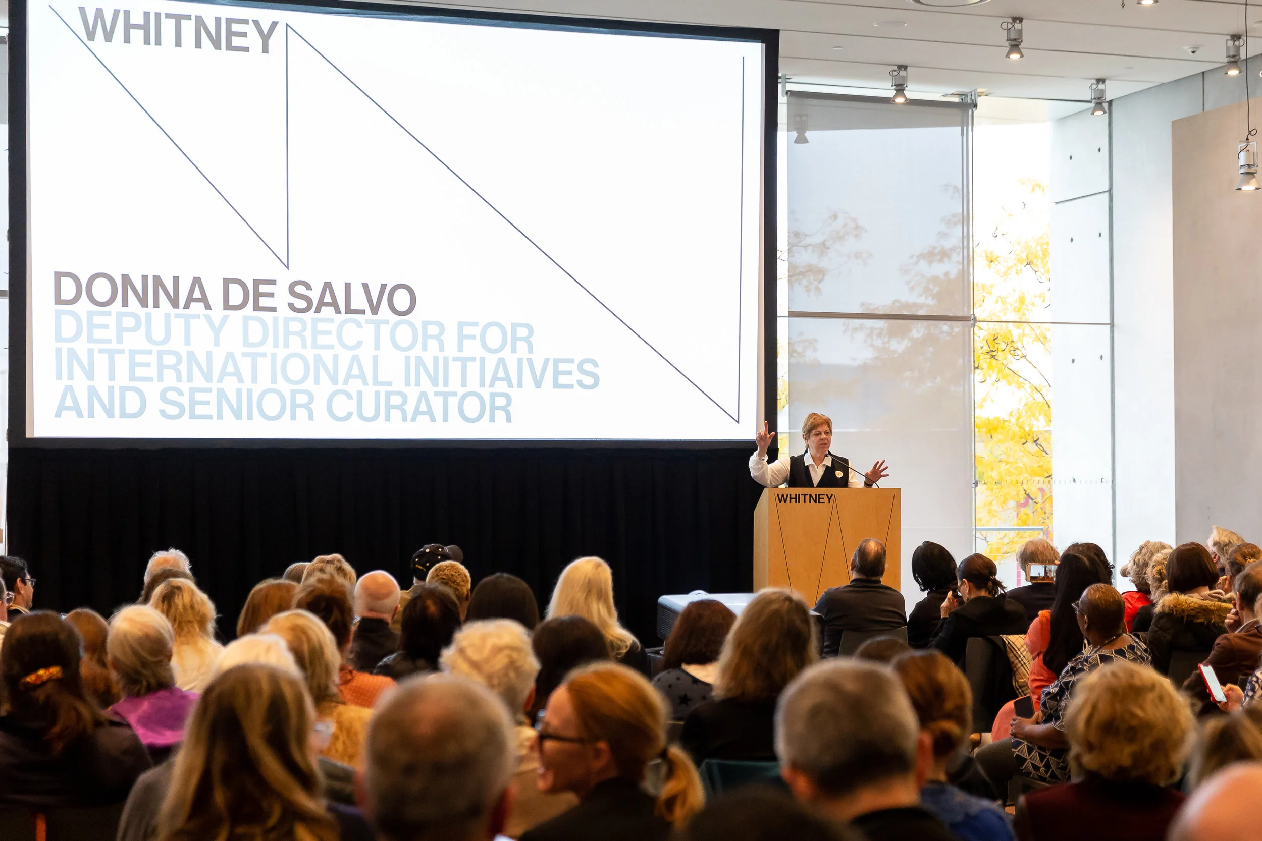 Exhibition curator Donna de Salvo addresses members of the press. Image courtesy of © MatthewCarasella.com 2015/ All Rights Reserved
