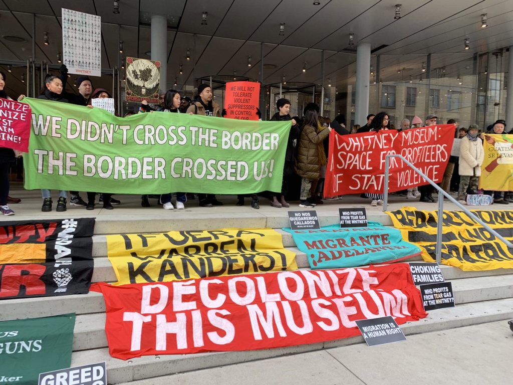 Decolonize This Place protests at the Whitney Museum of American Art. © @nycDSAantiwar.