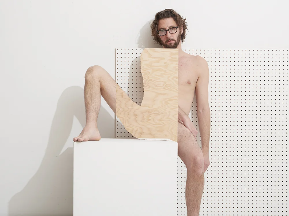 Naomi with Plinth Pegboard and Plywood, Self Portrait 2016 © Bill Durgin