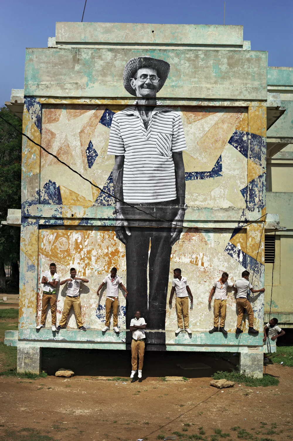 The Wrinkles of the City, La Havana, Antonio Cruz Gordillo, (artwork by JR, project by JR & José Parlá) Cuba , 2012, Color photograph, matte plexiglass, aluminum, wood, 267 x 180 cm | 105 1/8 x 70 3/4 in. © Courtesy of ©JR-ART.NET
