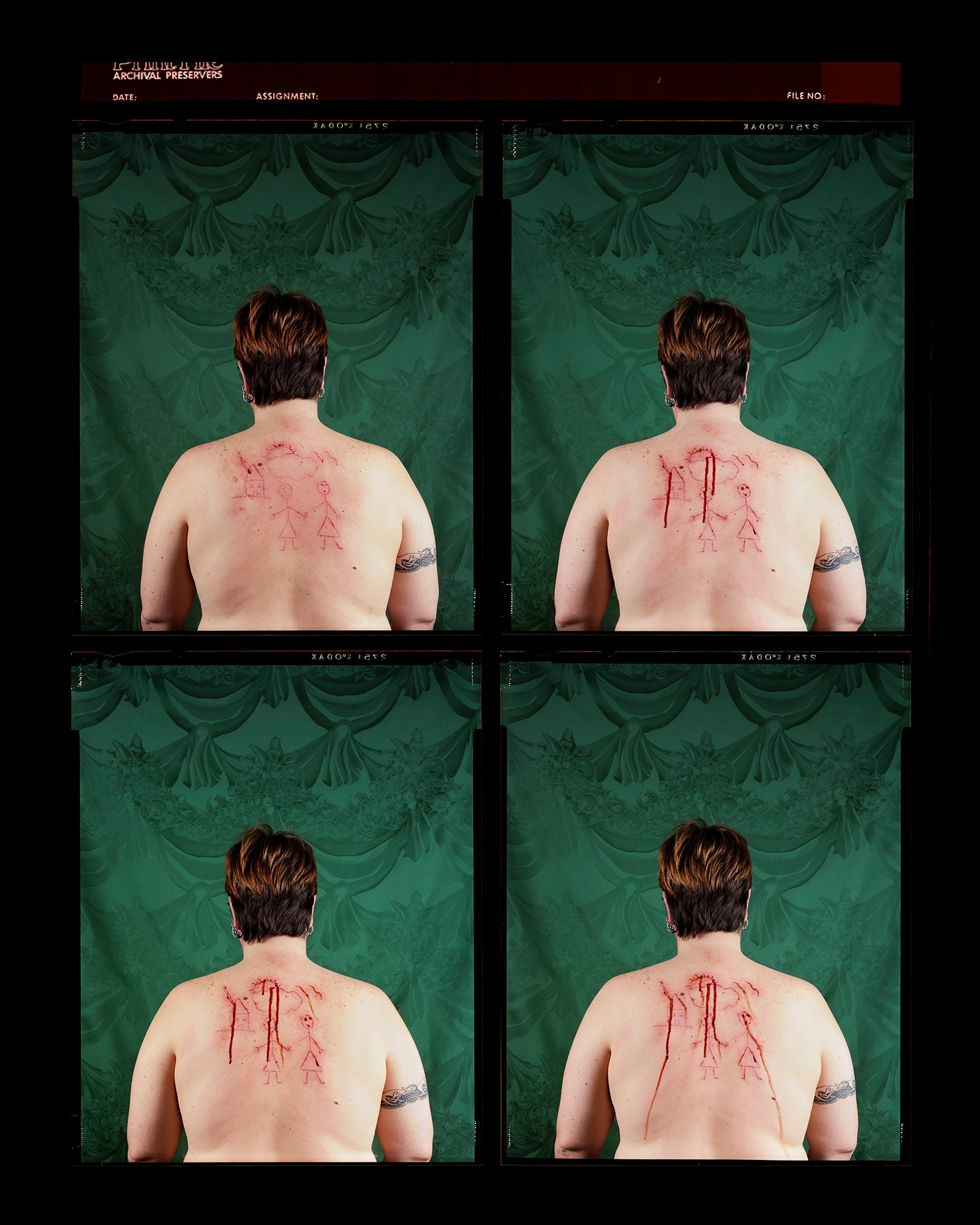   Self-Portrait/Cutting contact sheet, 2003 , 2003/2024. Pigment print, 20” x 16”. © Catherine Opie, Courtesy Regen Projects, Los Angeles 