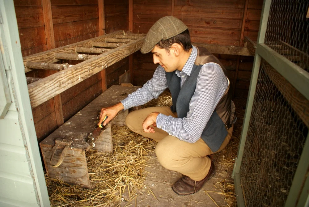 Cleaning out the chicken house.