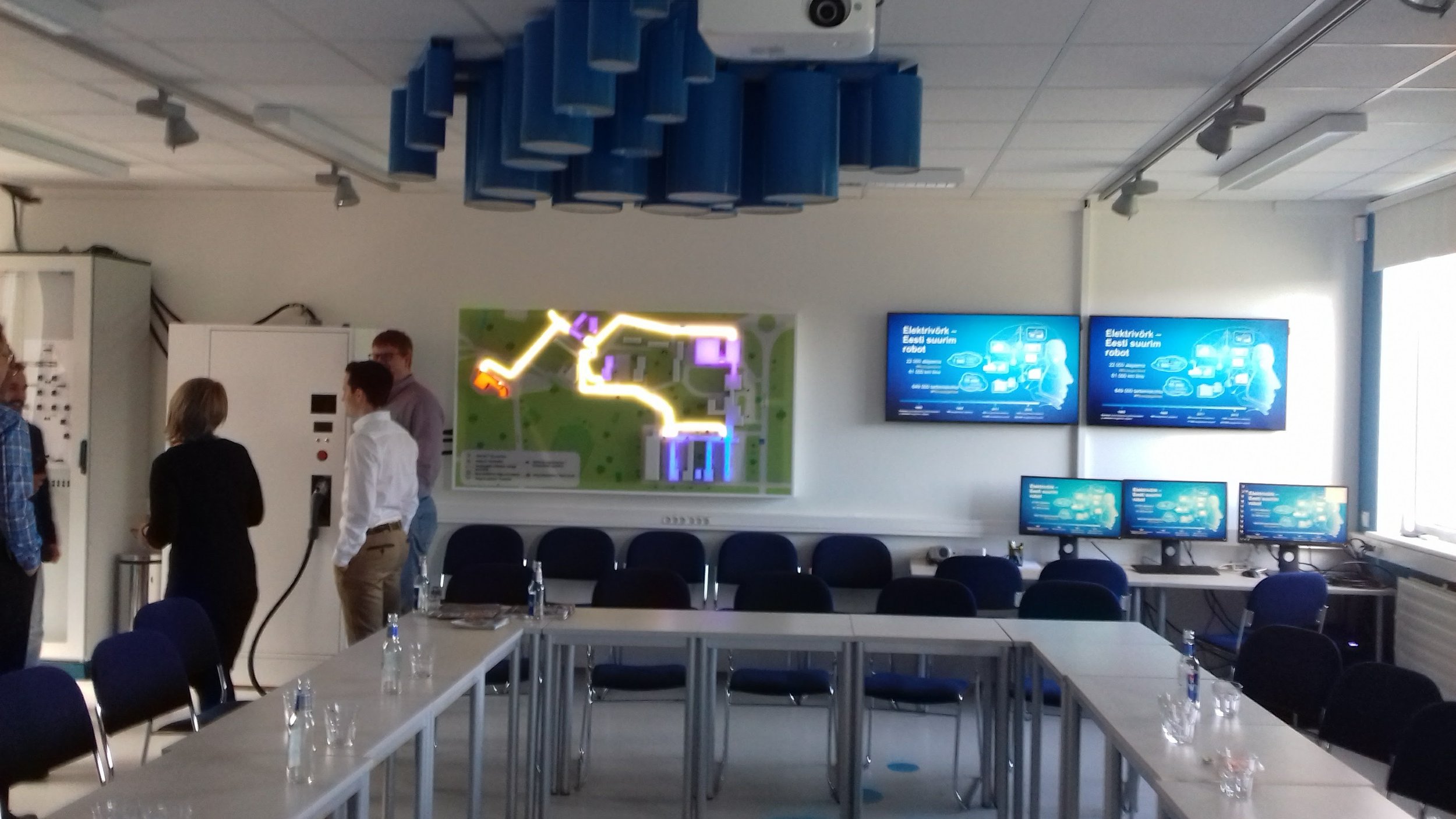 The local electricity utility sponsors an interactive training room with an electrical engineering theme