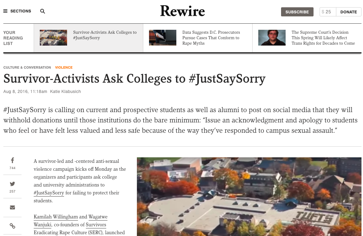 Survivor-Activists Ask Colleges to #JustSaySorry
