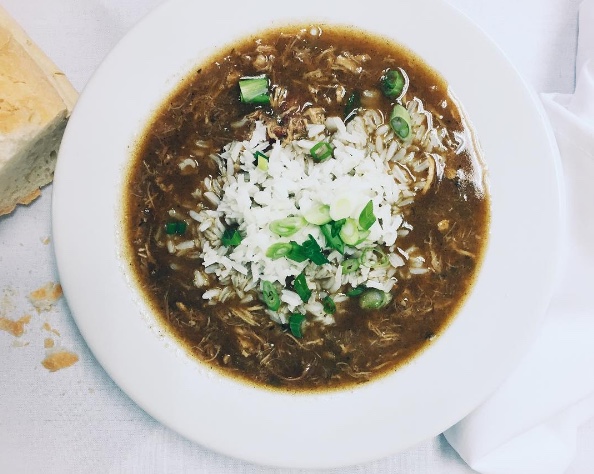 GUMBO YA YA Roasted chicken, Andouille sausage, dark roux - includes half quart of popcorn rice $18/4 servings