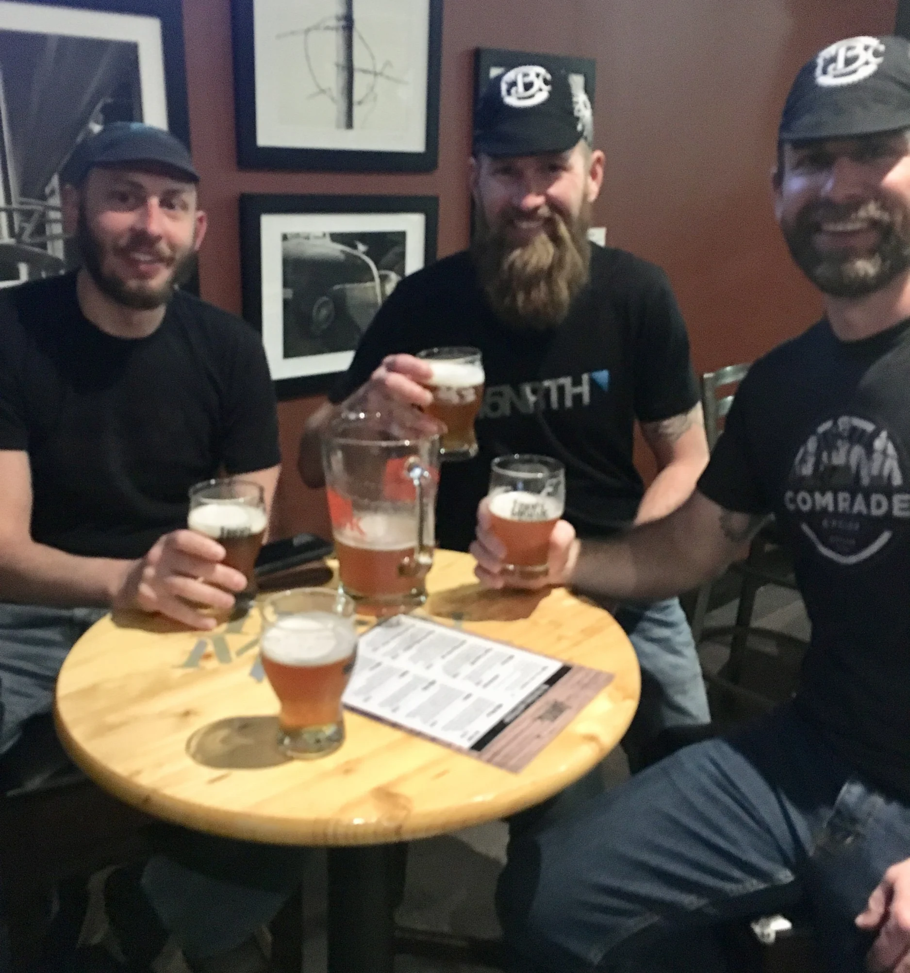 Celebrating our arrival in Stillwater at the Iron Monk Brewery - Jake, Justin, and Stu