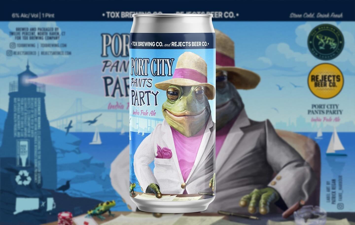 Beer label art for Port City Pants Party! A new IPA collab from @toxbrewing and @rejectsbeerco! Toxy and his business associate from Newport, RI are featured on the label, striking a deal to buy the Newport Bridge, and maybe Yacht Club&hellip;.anyway