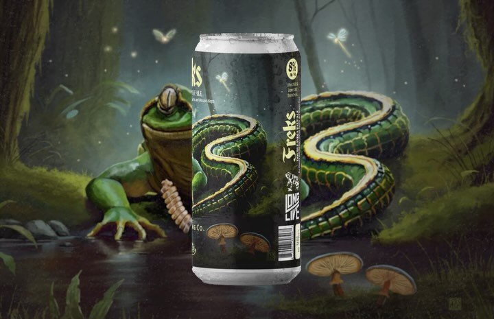 Happy to share the label artwork I created for Freks 🐸🐍 - a killer collab between @toxbrewing and @longlivebeerworks.

Long Live has a series of IPAs called Snek, and Tox is known for their frog Mascot. For this one, @toxbrewingmike asked if I coul