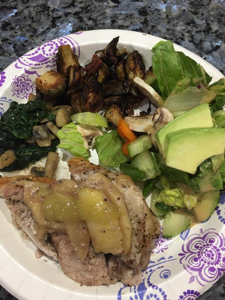 Final! Served with Sauteed Spinach, Roasted Brussels and Salad.