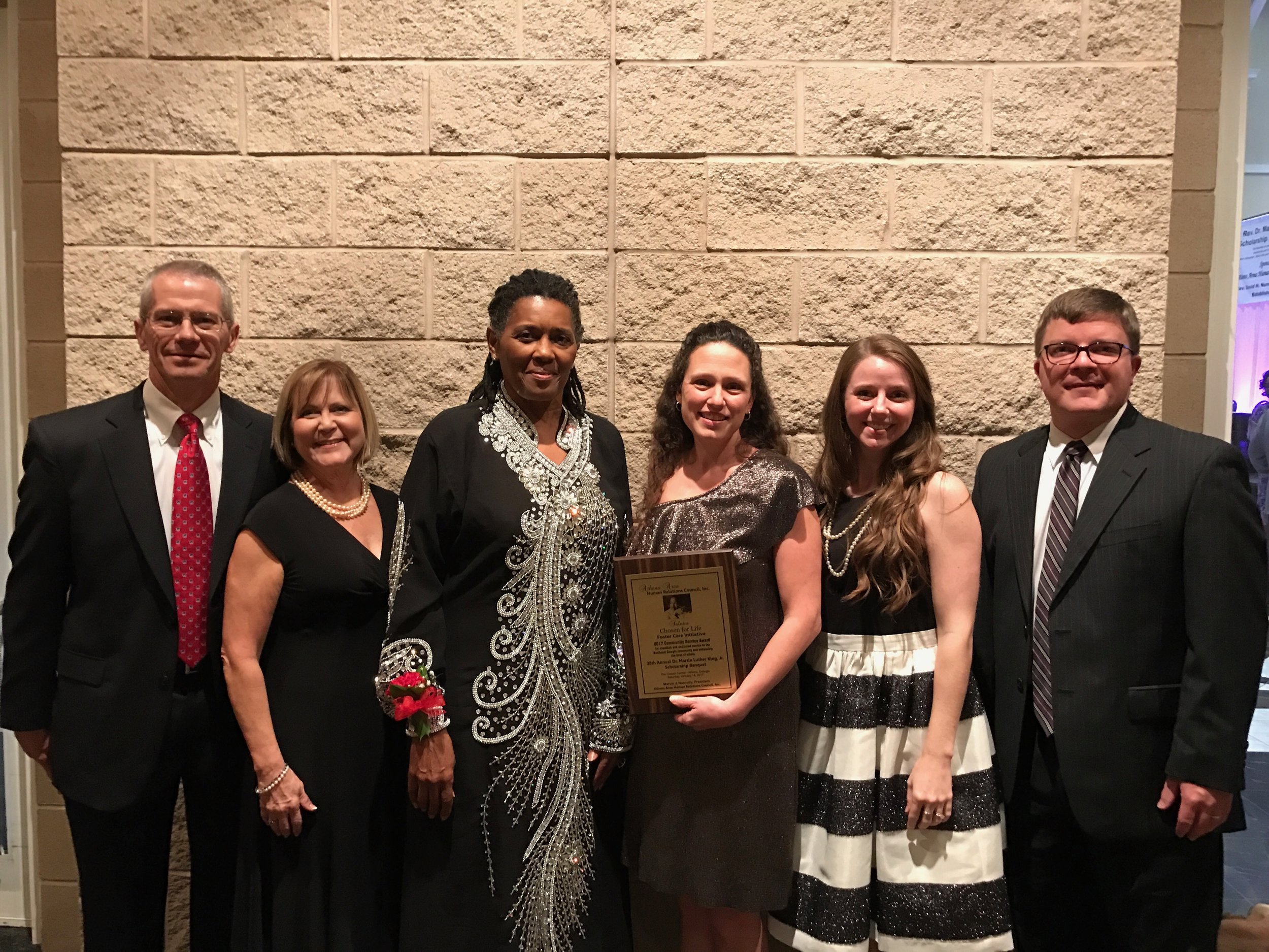 Chosen for Life Chairman of the Board and Vice Chairwoman, Bryan and Lisa Miller, joined Chosen for Life staff at the AAHRC's banquet as Kelly Brooks accepted the Community Service Award for the Chosen for Life Ministries Foster Care Initiative. 