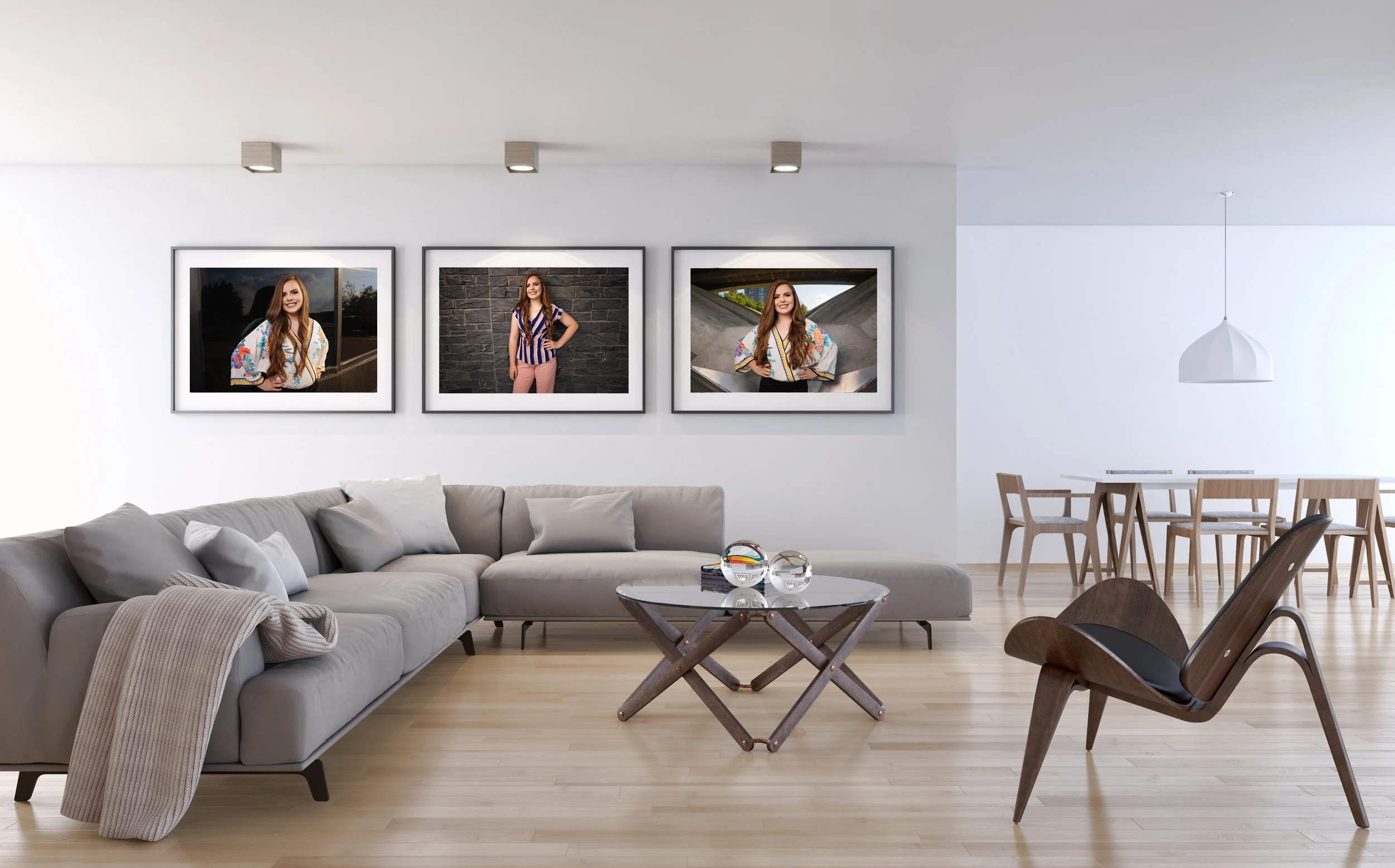 framed senior prictures on living room wall.jpg