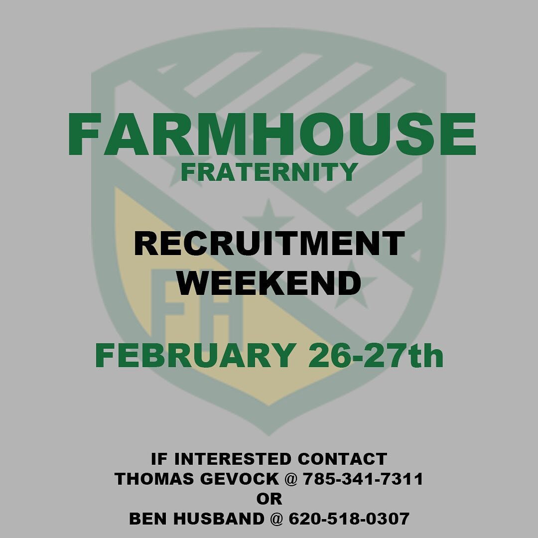 FarmHouse&rsquo;s March recruitment weekend has been moved to this upcoming weekend, February 26-27th. If interested join us in a weekend of activities. Contact our recruitment chairs for more information.