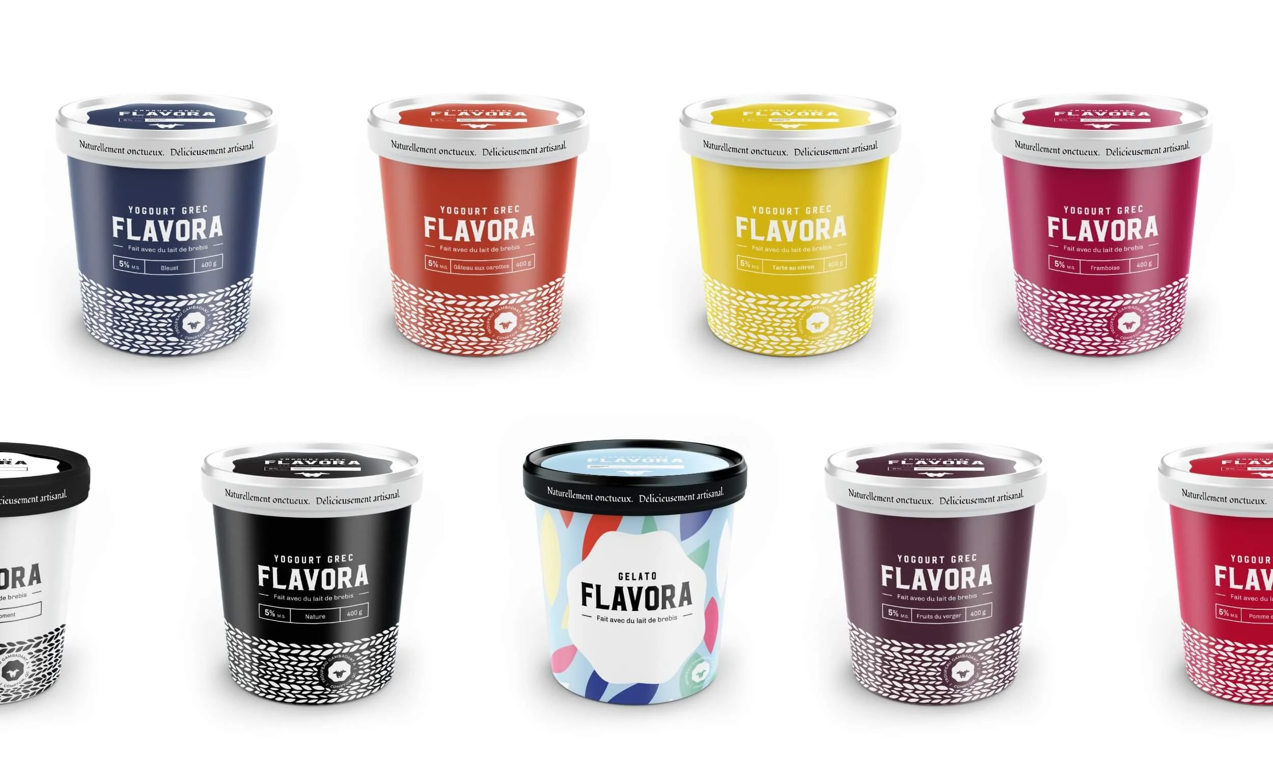  Packaging (design d’emballage) des pots de yogourts Flavora ainsi que la conception graphique du site Web et autres outils promotionnels. 