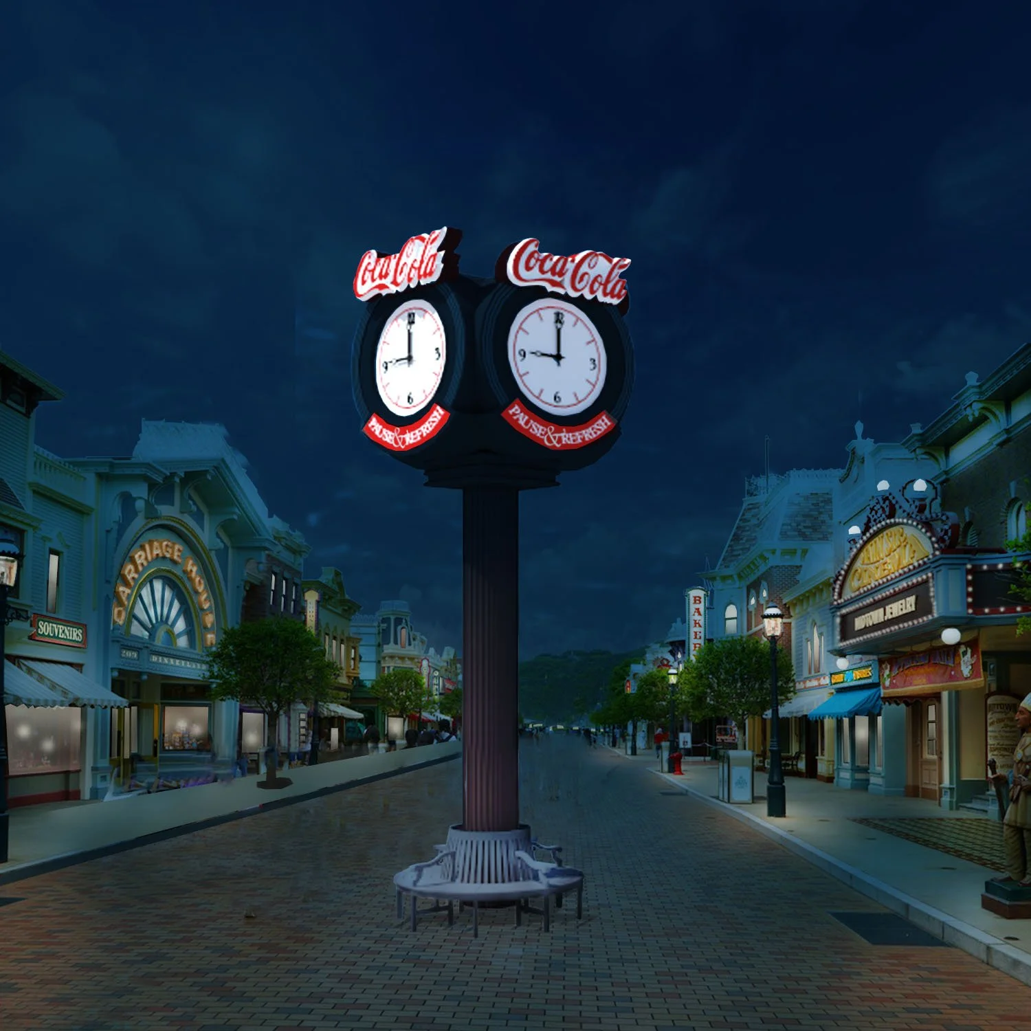 Coca-Cola Theme Park Clock--Nightime