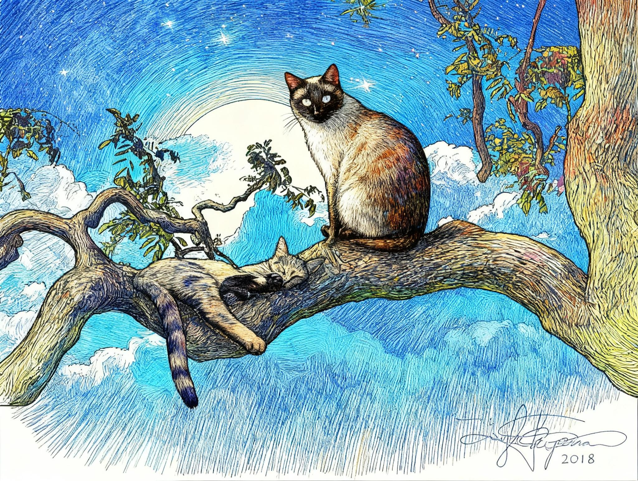 Cat and Moon