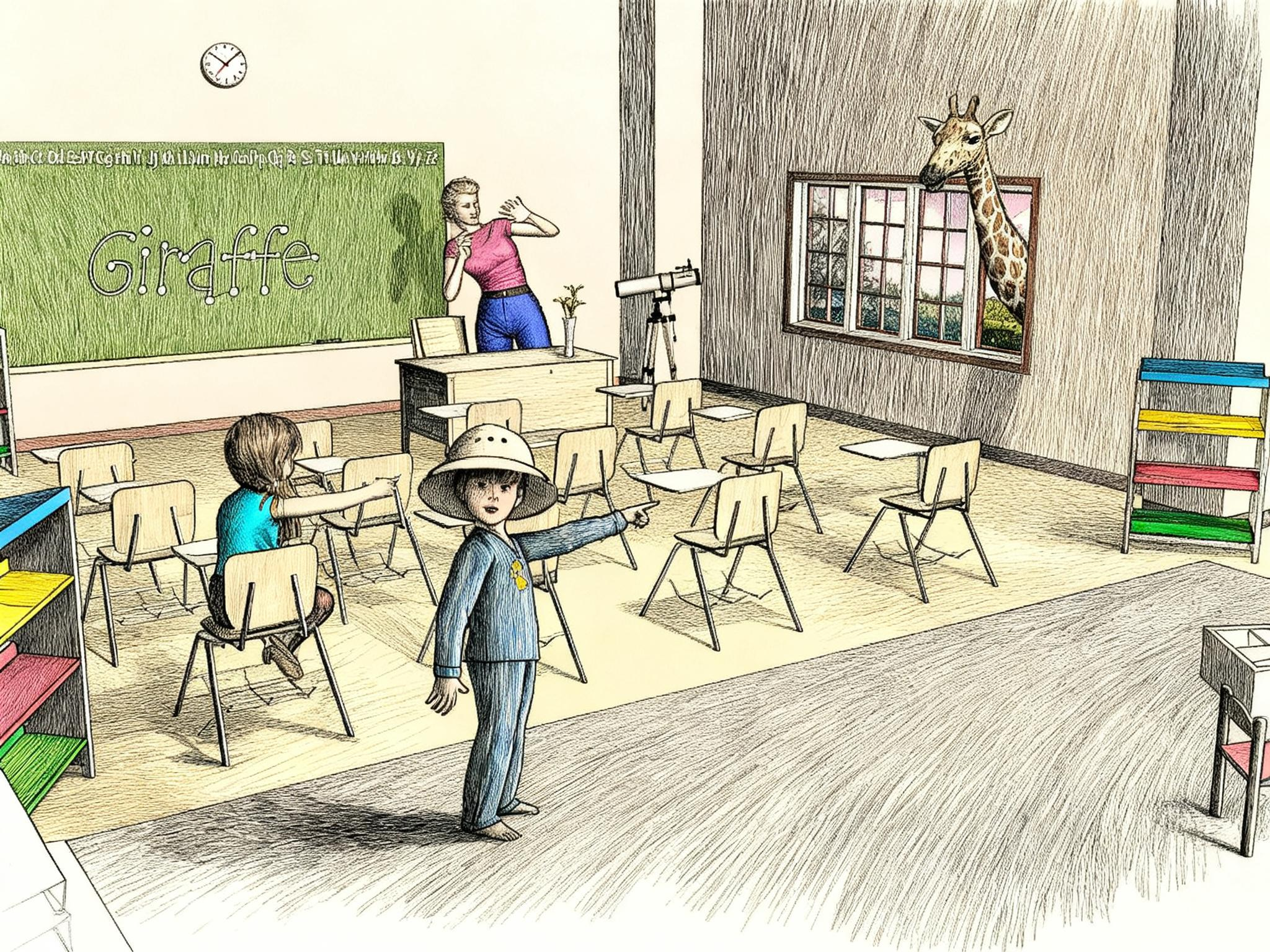 PJs at School Day:  Set 1--Classroom, Dacid imagines he's a great explorer
